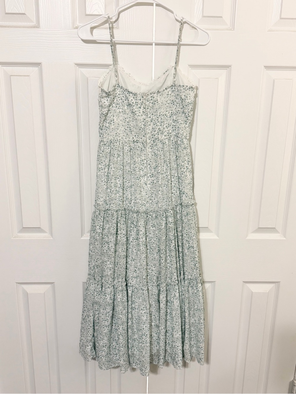Altar'd State Pale Blue Floral Midi Dress with Lace Trim - Picture 3 of 3